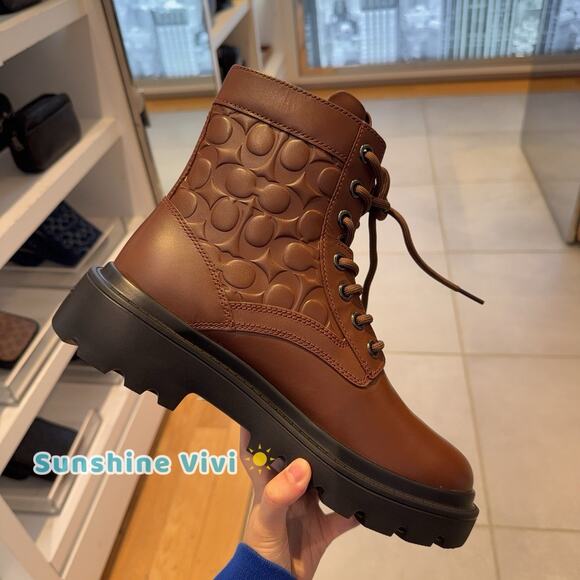 NWT Coach Men's Combat Boot In Signature Leather Vintage Brown CCW08 us 9 - Picture 3 of 10